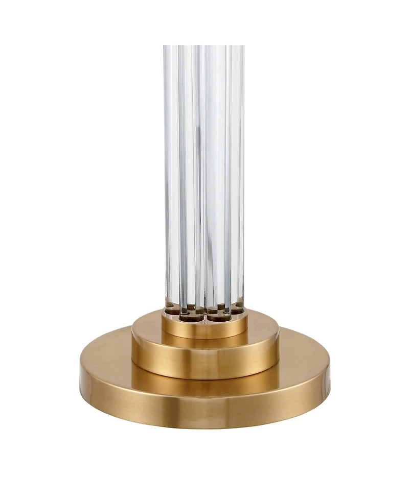 Possini Euro Design Cadence Modern Floor Lamp with Riser 67 1/2" Tall Crystal Glass Column Satin Brass Linen Drum Shade for Living Room Bedroom O