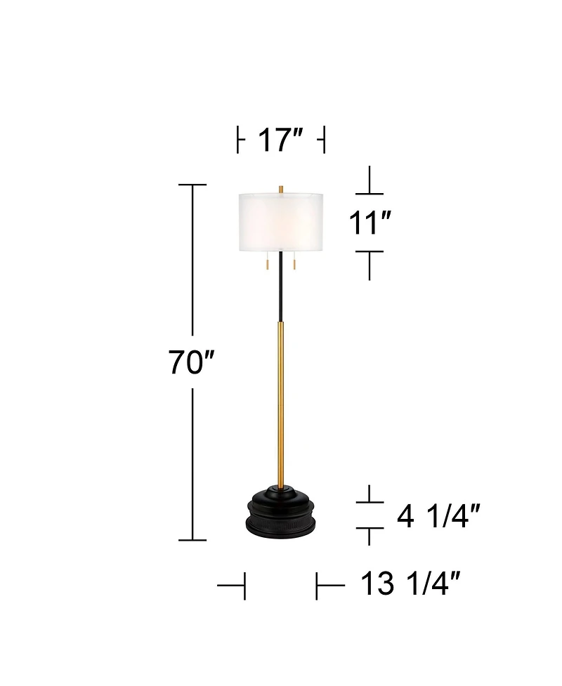 Possini Euro Design Roxie Modern Floor Lamp with Riser 65 1/2" Tall Brass Metal Sheer Linen Double Drum Shade for Living Room Bedroom Office