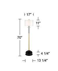 Possini Euro Design Roxie Modern Floor Lamp with Riser 65 1/2" Tall Brass Metal Sheer Linen Double Drum Shade for Living Room Bedroom Office