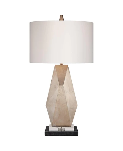 Possini Euro Design Modern Table Lamp with Marble Riser 32 1/2" Tall Champagne Drum Shade for Bedroom Living