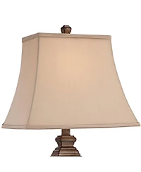 Regency Hill Edgar Traditional Table Lamp 29" Tall Bronze with Usb Cord Dimmer Geneva Taupe Rectangular Shade for Bedroom Living Room Bedside Off