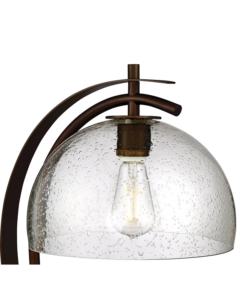Possini Euro Design Modern Desk Lamps Set of 2 with Usb Port 22 1/2" High Bronze Led Clear Seeded Glass Shade for Bedroom Office