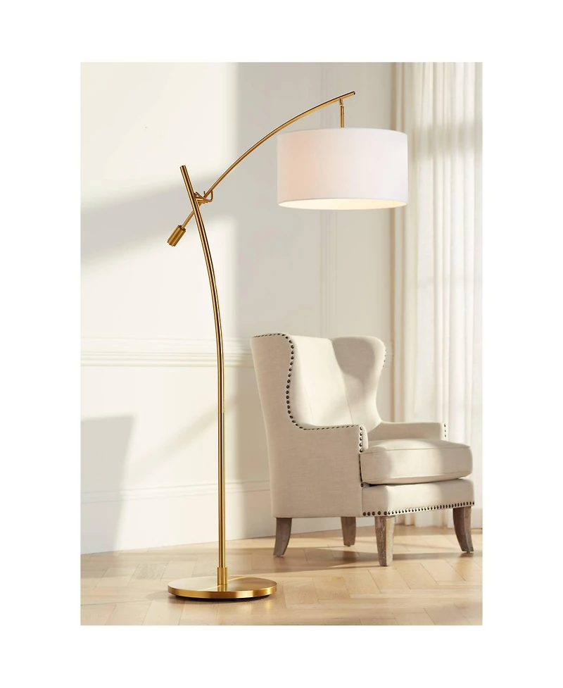 Possini Euro Design Raymond Modern 69" Tall Arc Floor Lamp with Smart Socket Warm Gold Adjustable Shade for Living Room Reading