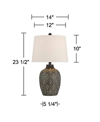 360 Lighting Benito 23 1/2" High Jar Modern Accent 3-Way Table Lamp Diamond Pattern Finish Single Shade Living Room Bedroom