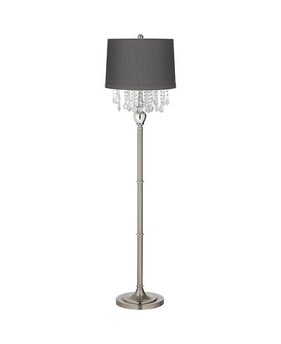 360 Lighting Crystals Traditional Luxury 60 1/2" Tall Standing Floor Lamp Silver Metal Satin Steel Finish Office Drum
