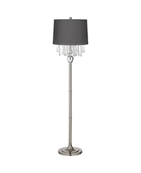 360 Lighting Crystals Traditional Luxury 60 1/2" Tall Standing Floor Lamp Silver Metal Satin Steel Finish Office Drum