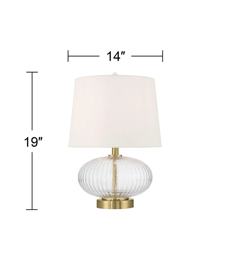 360 Lighting Darrah 19" High Small Mid Century Modern Accent Table Lamps Set of 2 Usb Port Clear Glass Brass Finish Charging