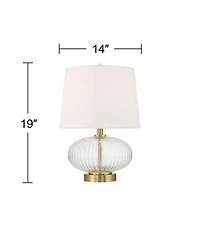 360 Lighting Darrah 19" High Small Mid Century Modern Accent Table Lamps Set of 2 Usb Port Clear Glass Brass Finish Charging