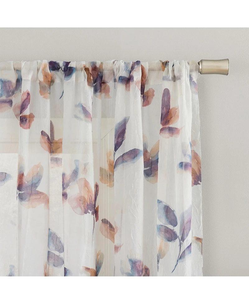 No. 918 Floral Print Sheer Rod Pocket Curtain Panel