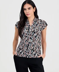 Kasper Petite Printed V-Neck Cap-Sleeve Blouse