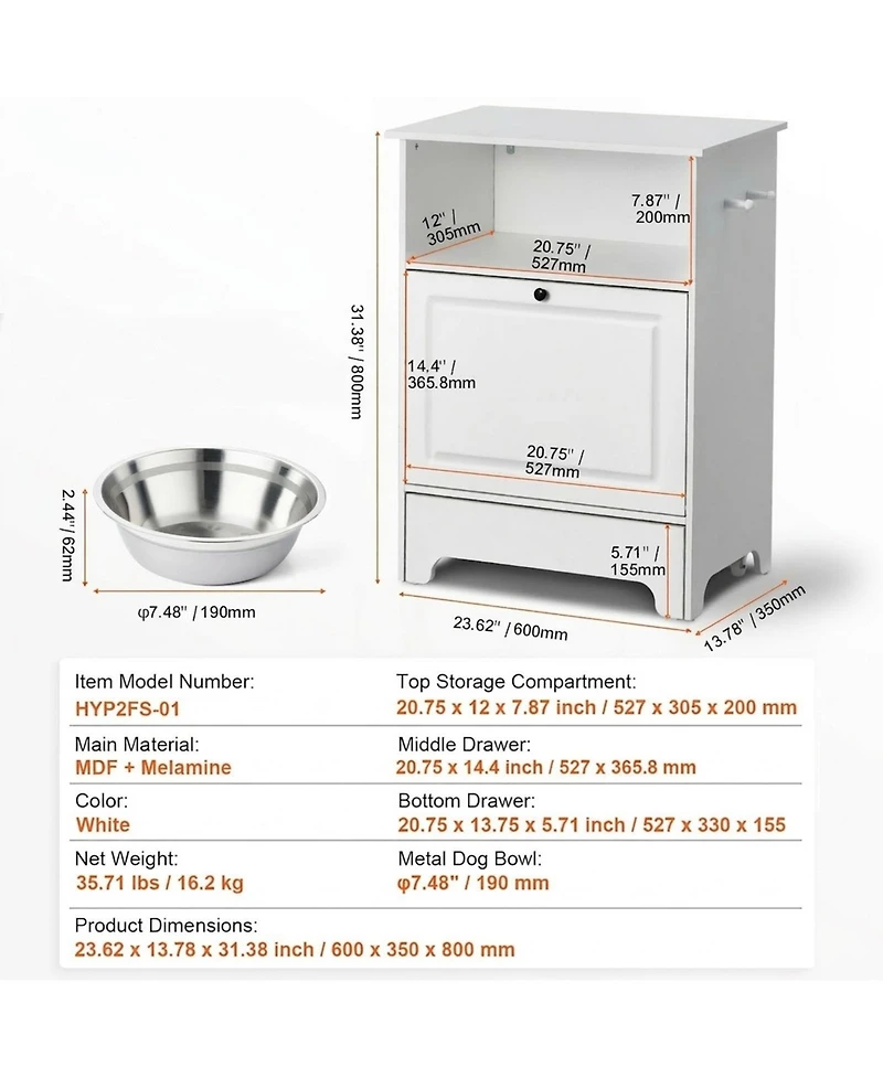 Inolait Elevated Pet Feeding Station with Storage for Small Dogs
