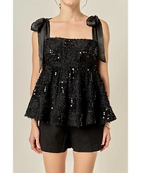English Factory Women's Sequins Bow Top