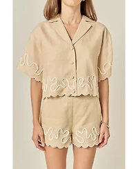 English Factory Women's Wavy Embroidered Crop Shirt