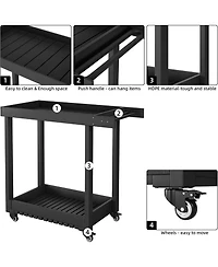 gaomon 2-Shelf Outdoor Utility Prep Cart, Rolling Service Trolley for Patio, Lawn, or Garden