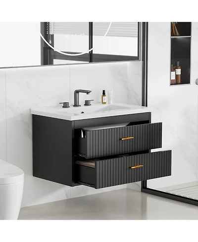 homfan Floating Bathroom Vanity with Sink and Drawers - Wall Mounted Modern Cabinet, Resin Combo, Water-Resistant Cabinet