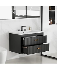 homfan Floating Bathroom Vanity with Sink and Drawers - Wall Mounted Modern Cabinet, Resin Combo, Water-Resistant Cabinet