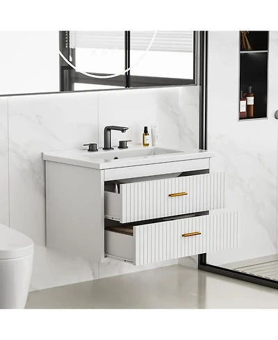 homfan Floating Bathroom Vanity with Sink and Drawers - Wall Mounted Modern Cabinet, Resin Combo, Water-Resistant Cabinet