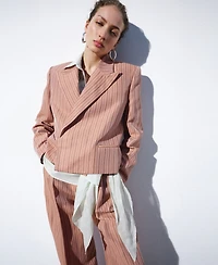 Selection Mango Women's Cropped Striped Linen Blazer