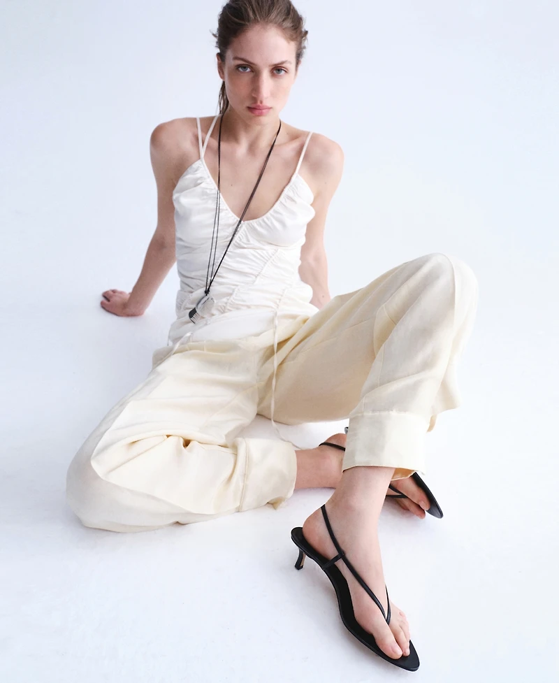 Selection Mango Women's Straps Heeled Leather Sandals