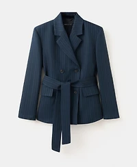 Selection Mango Women's Pinstriped Belted Blazer