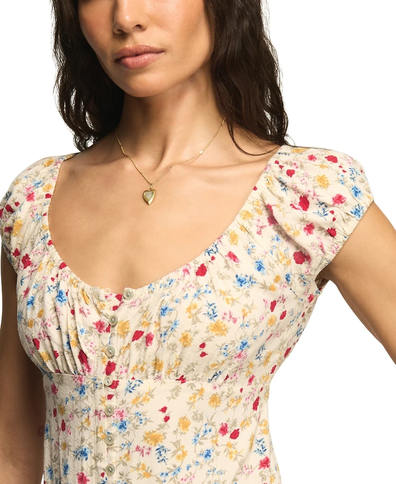 Lucky Brand Women's Floral Sweetheart Neck Viscose Midi Dress