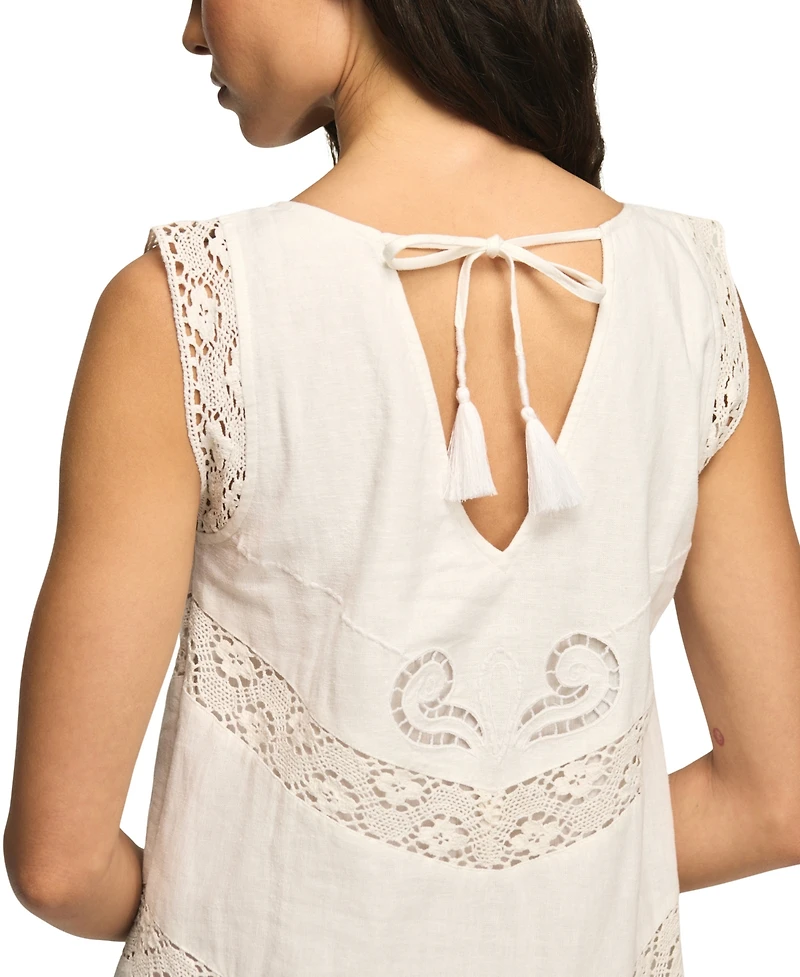 Lucky Brand Women's Schiffli Embroidered Jewel Neck Shift Dress