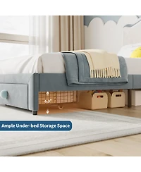 homfan Versatile Scallop Headboard Twin Bed Frame - Upholstered Platform with Storage Drawer Sturdy Wooden Slats Noise-Free Easy Assembly