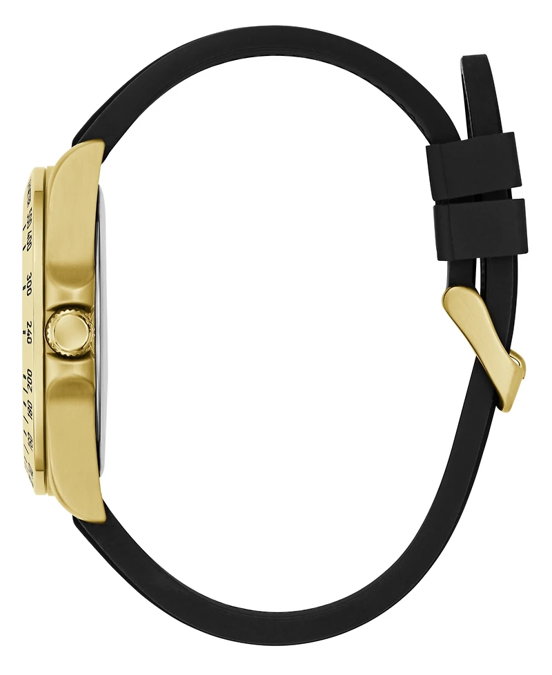 Guess Men's Gold-Tone Stainles Steel Black Silicone Analog Watch, 42mm