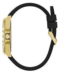 Guess Men's Gold-Tone Stainles Steel Black Silicone Analog Watch, 42mm