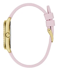 Guess Women's Glitz Gold-Tone Stainless Steel Pink Silicone Watch, 34mm
