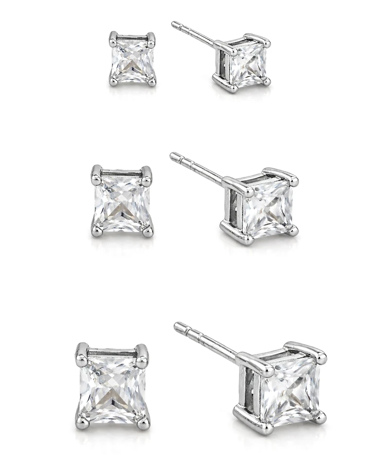 And Now This 3-Pc. Set Silver Plated Square Cubic Zirconia Stud Earrings