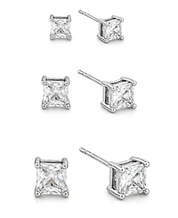 And Now This 3-Pc. Set Silver Plated Square Cubic Zirconia Stud Earrings