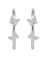 And Now This Hoop Earring with Clear Crystal Butterflies Silver Plate or Gold