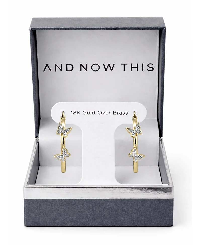 And Now This Hoop Earring with Clear Crystal Butterflies Silver Plate or Gold