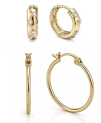 And Now This Gold Plated Crystal Stone Duo Hoop Set Earrings