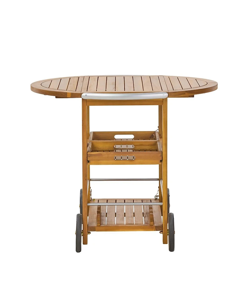 Streamdale Furniture Acacia Wood Bar Cart Foldable Top and Trays, Rolling Patio Server