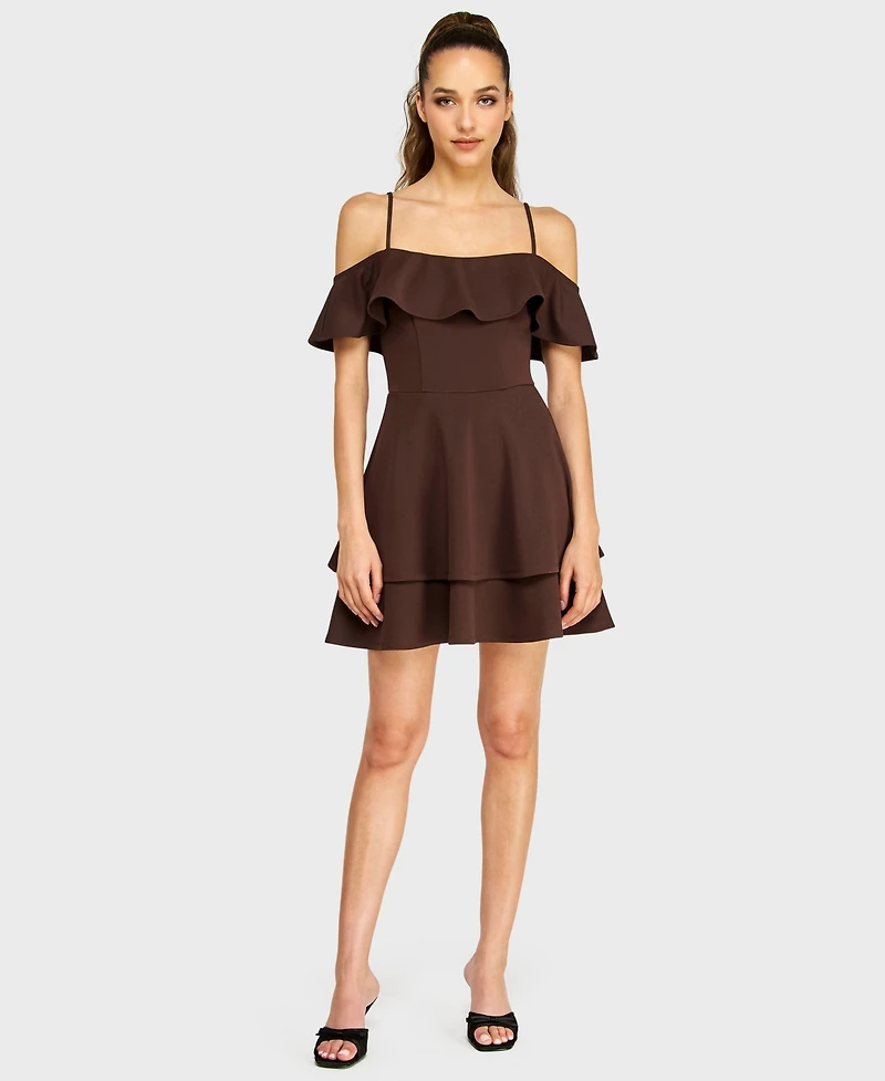 B Darlin Juniors' Ruffled Off-The-Shoulder Dress