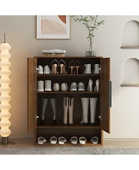Rainsken 4-Tier Wooden Shoe Cabinet with Enclosed Doors and Adjustable Shelves, Freestanding Shoe Organizer for Entryway, Hallway and Living Room