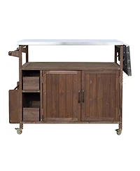 Streamdale Furniture Farmhouse Rolling Outdoor Kitchen Cart Stainless Top