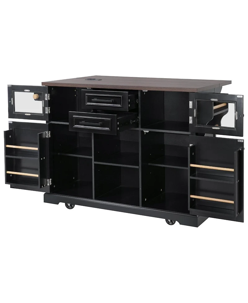 Streamdale Furniture Rolling Kitchen Island Power, Storage, Glass Door
