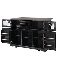 Streamdale Furniture Rolling Kitchen Island Power, Storage, Glass Door