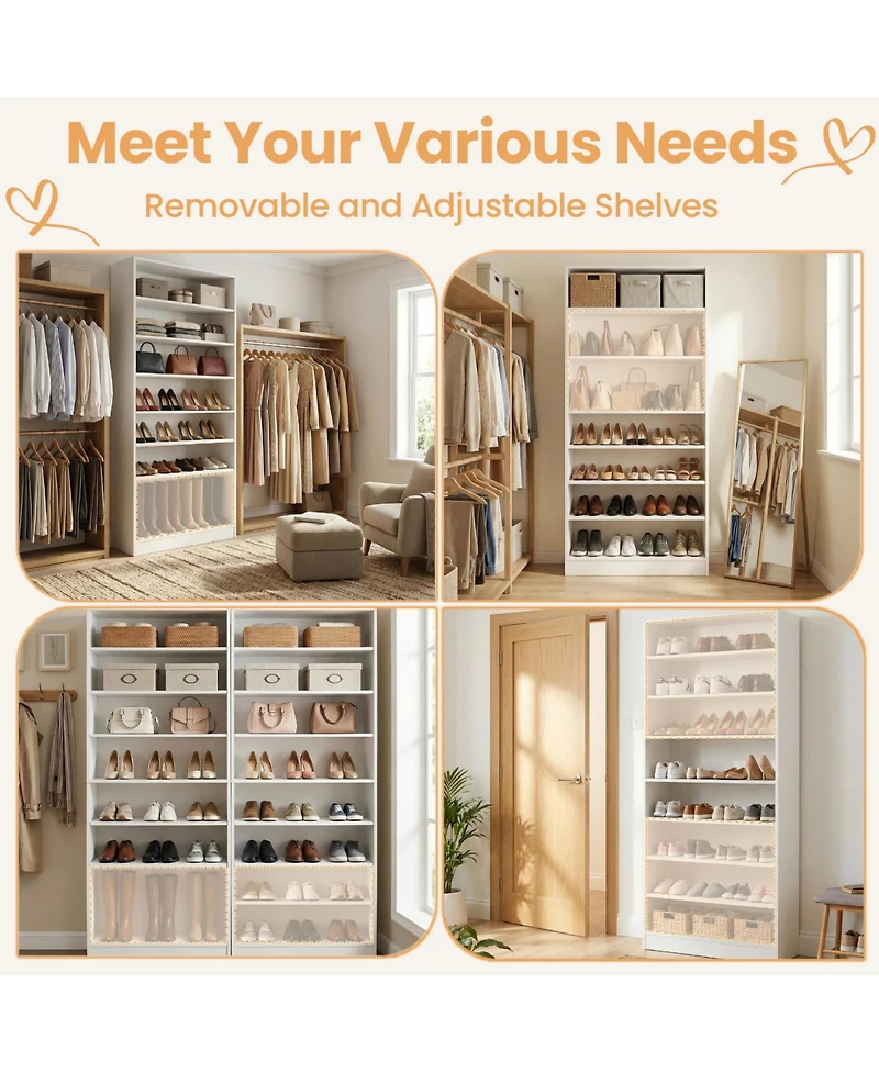 Rainsken 9 Tier Tall Shoe Cabinet, Large Wood Shoe Storage Organizer with Adjustable Shelves and Open Storage for Entryway, Hallway, Living Room