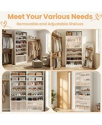 Rainsken 9 Tier Tall Shoe Cabinet, Large Wood Shoe Storage Organizer with Adjustable Shelves and Open Storage for Entryway, Hallway, Living Room