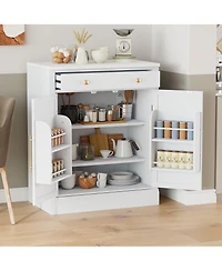 Rainsken Modern Kitchen Pantry, Buffet Food Storage, Coffee Bar Cabinet with Drawer, 2 Adjustable Shelves and 2 Door Shelves for Dining Room