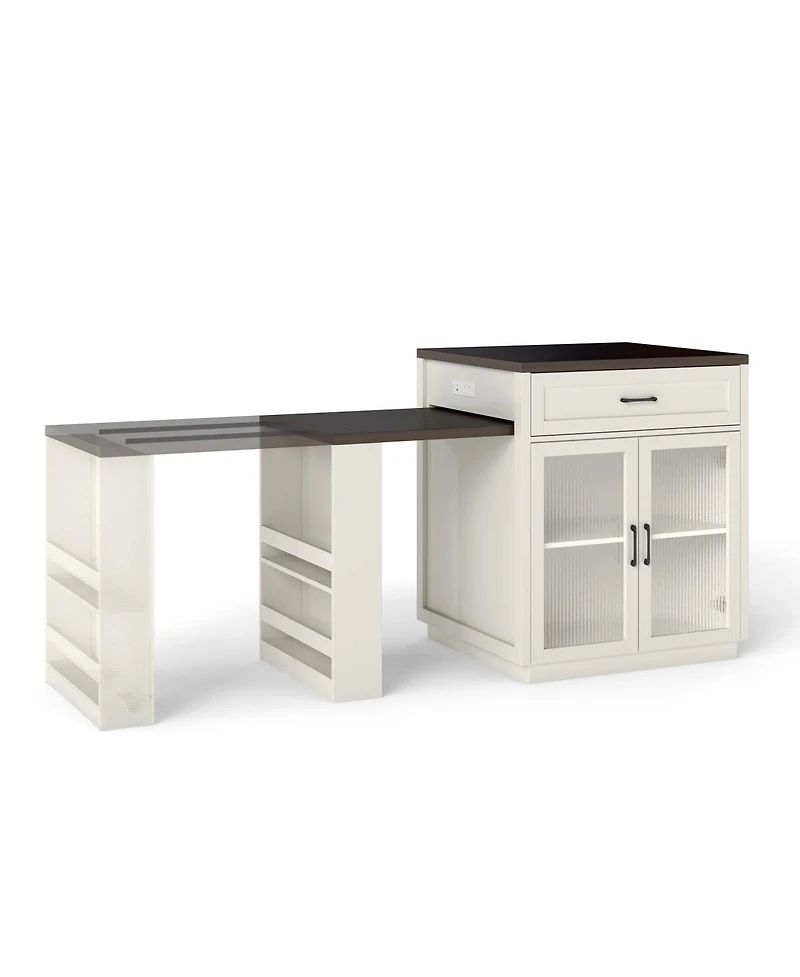 Streamdale Furniture Extendable Kitchen Island with Storage and Power Outlet