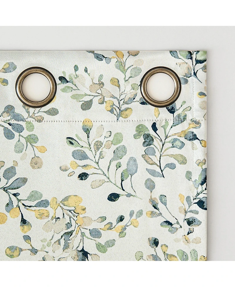 Sun Zero Maureen Painted Botanical Magnetic Closure Blackout Grommet Curtain Panel Pair