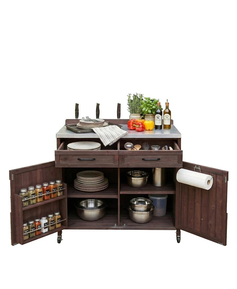 Streamdale Furniture Outdoor Kitchen Island Stainless Top, Drawer, Shelves, Wheels