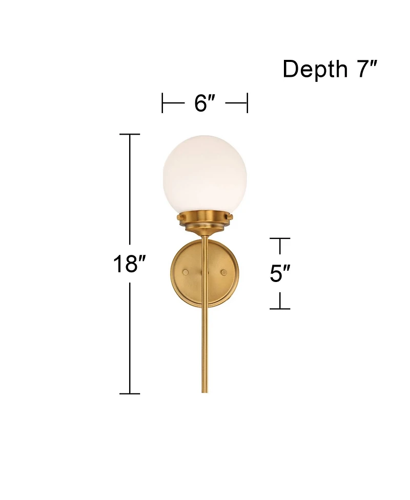 360 Lighting Ayva Modern Wall Light Sconce Brass Hardwire 6" Fixture White Glass Globe for Bedroom Bathroom Vanity Reading Living Room Hallway House