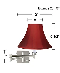 Possini Euro Design Modern Swing Arm Wall Lamp Brushed Nickel Plug-In Light Fixture Deep Red Dupioni Silk Bell Shade for Bedroom