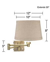 Barnes and Ivy Modern Swing Arm Wall Lamp Antique Brass Plug-In Light Fixture Natural Linen Drum Shade for Bedroom Bedside Reading